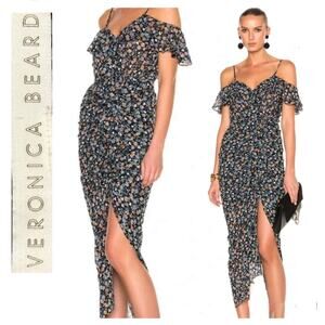 Veronica Beard 	Marilyn Cold-Shoulder Ruffle Silk Midi Dress	US 2